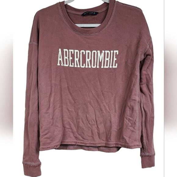 Abercrombie & Fitch Tops - Abercrombie & Fitch Logo Crew Sweatshirt Luxe Terry Popover Raw Edges Women's S
